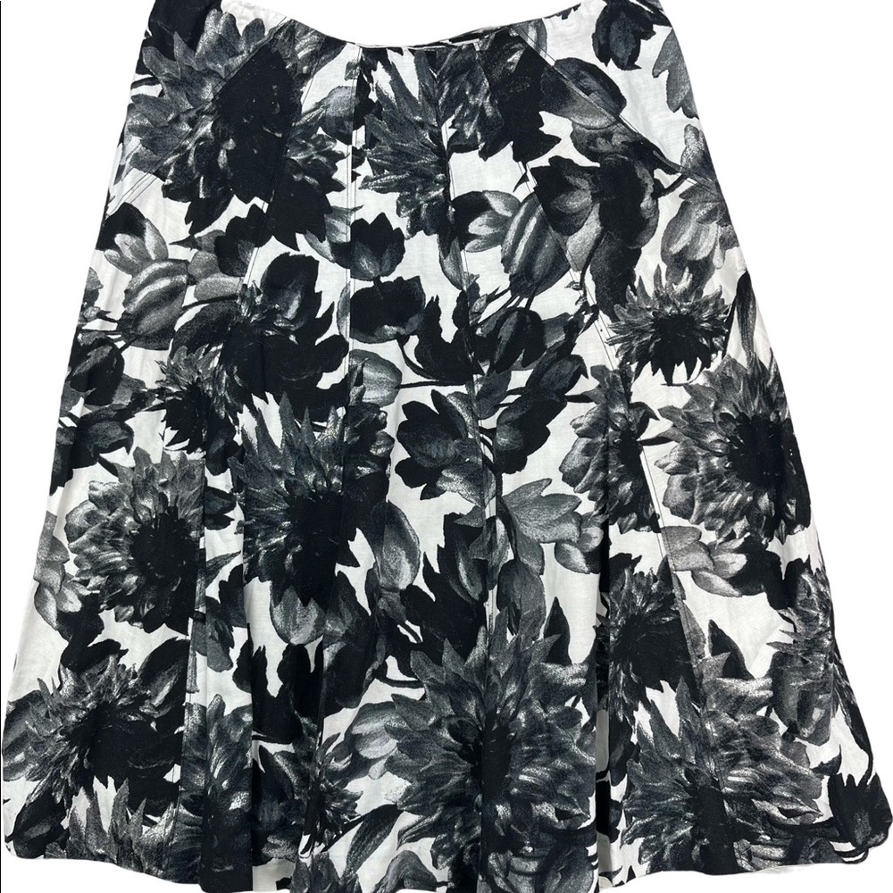 Premise linen rayon blend floral skirt black and white A-line midi size 6